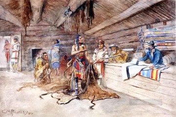 Indios americanos Painting - Joe Kipp s Trading Post 1898 Charles Marion Russell Indios Americanos